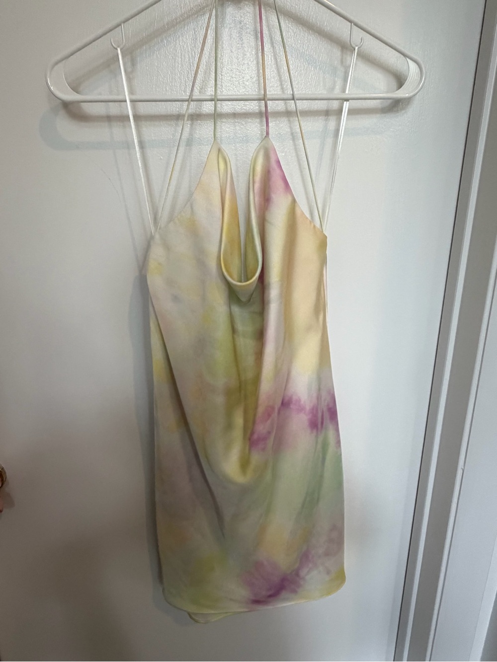 Tie-Dye Satin Slip Dress — Pastel Yellow & Lavender